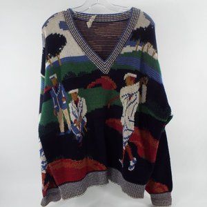 Vintage Crossings Golf Themed V Neck Oversized Sweater